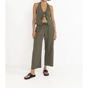 Rhythm Green Wide Leg Jumpsuit with Tie Waist